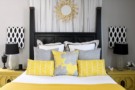 Yellow, Gray & Black Master Bedroom