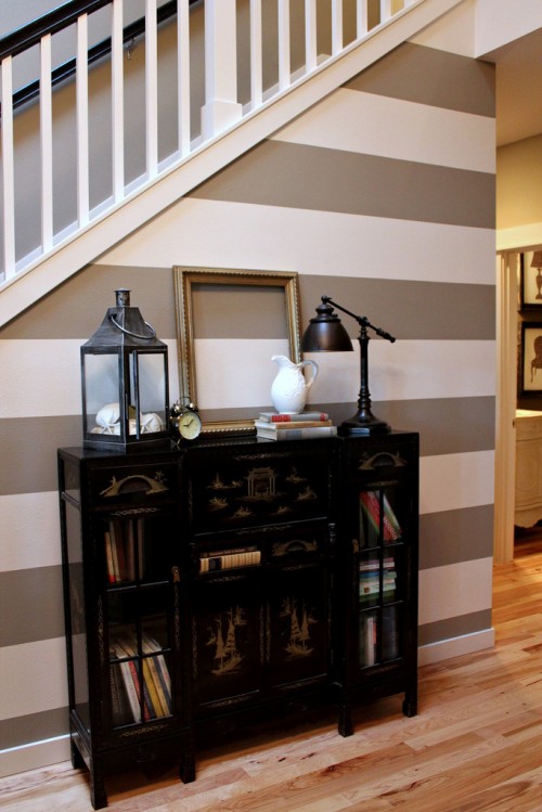 striped stair wall gray and white stripes
