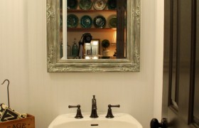powder room bead board pedestal sink