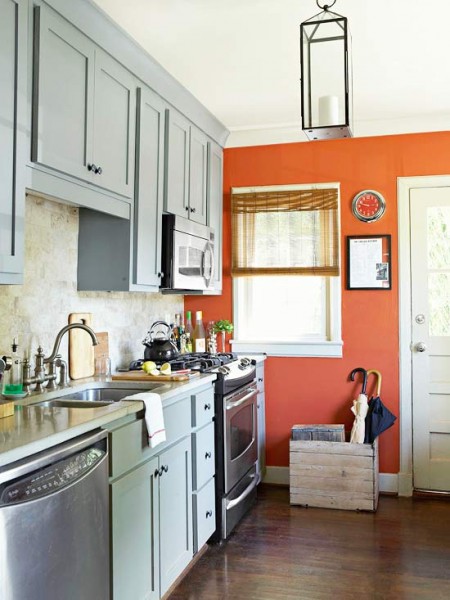 colored cabinets kitchen and orange accent wall colored cabinets kitchen and orange accent wall