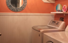 orange laundry room makeover