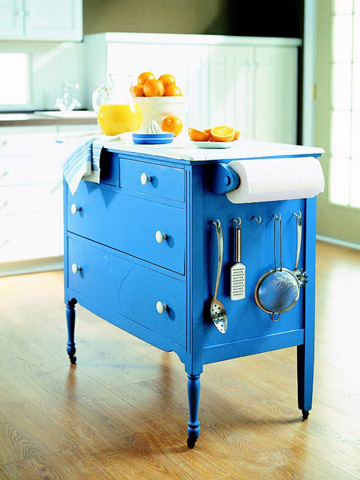 Blue kitchen island diy from dresser
