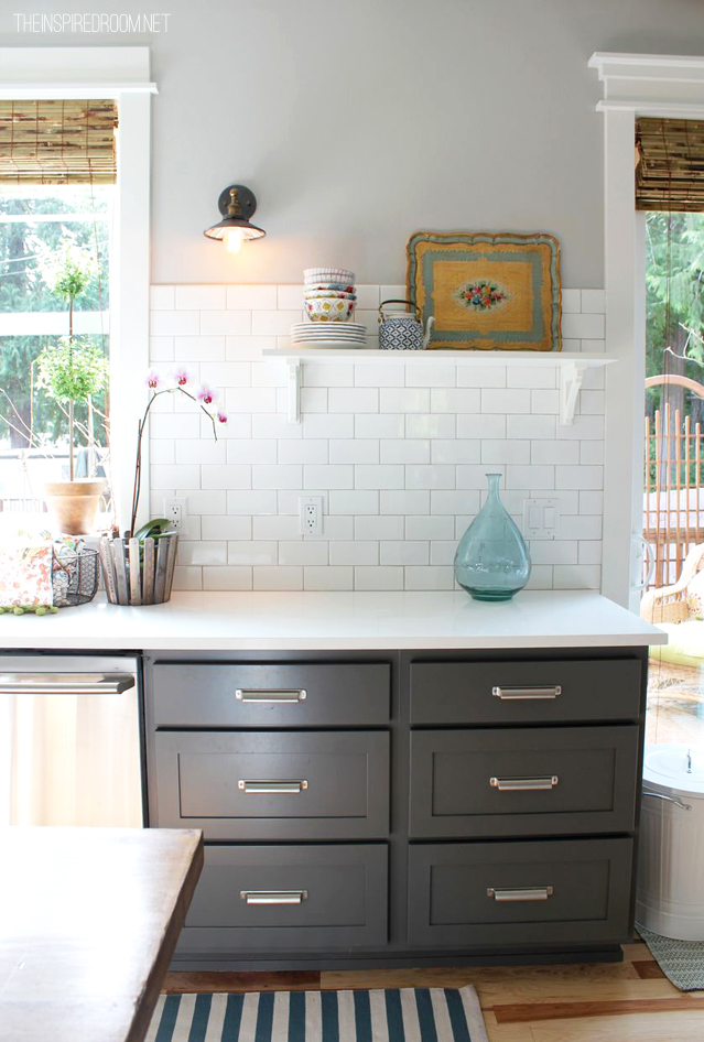 White Kitchen Cabinets with Gray Walls