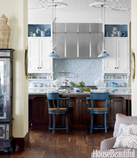 blue and white kitchen
