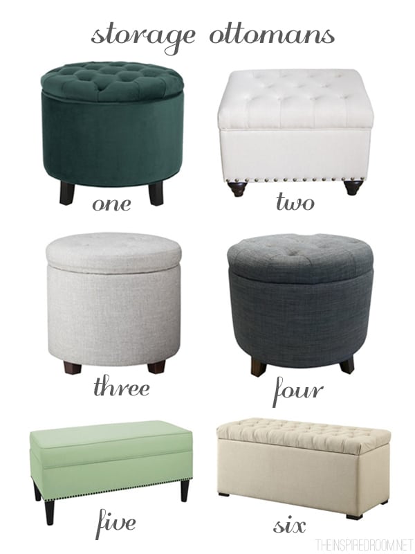 Storage Ottoman Round Up - Ideas for Decorating a Small Bedroom