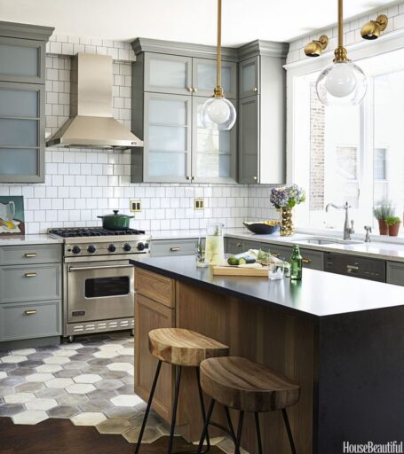 Gray White Wood and Brass Kitchen