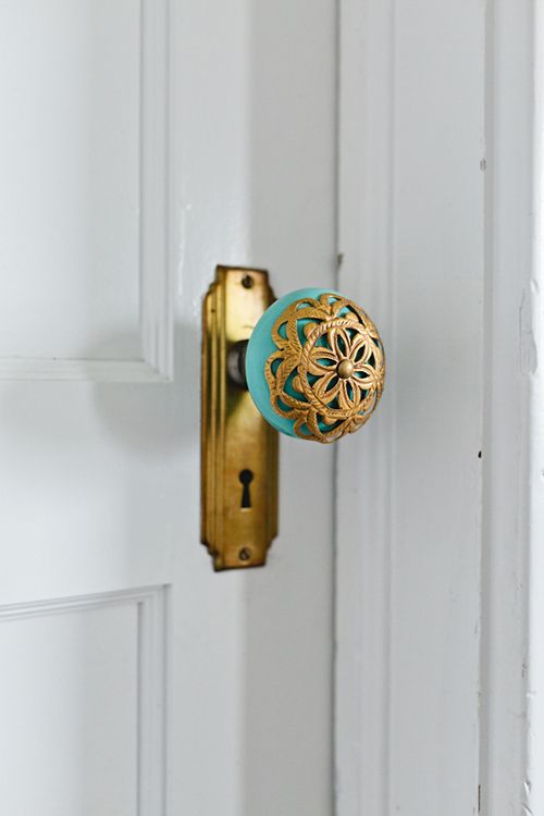 Turquoise and Gold Doorknob