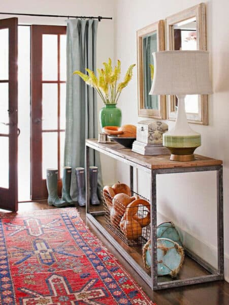 Fall Entryway - Wood Console Table and Tribal Rug