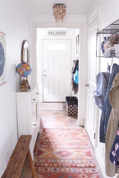 Narrow entry hallway with Dash and Albert rug