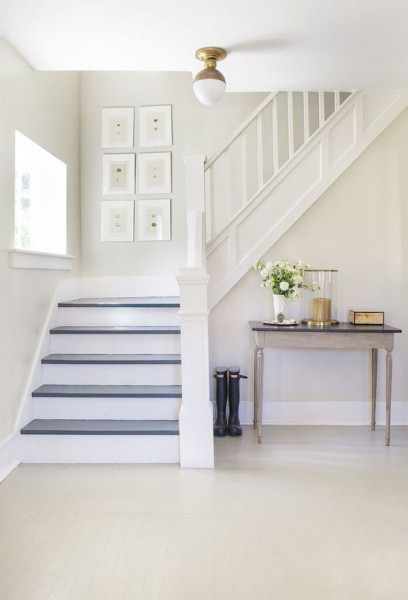 Whitewashed Entry - Gray and White Staircase in A House in the Hamptons - Lonny Mag