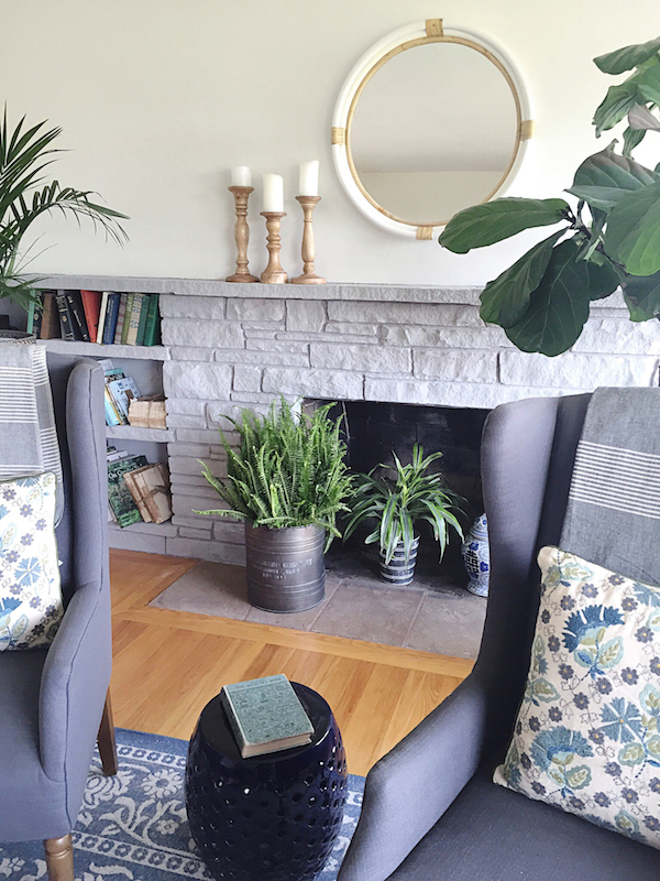 Painted stone fireplace makeover for