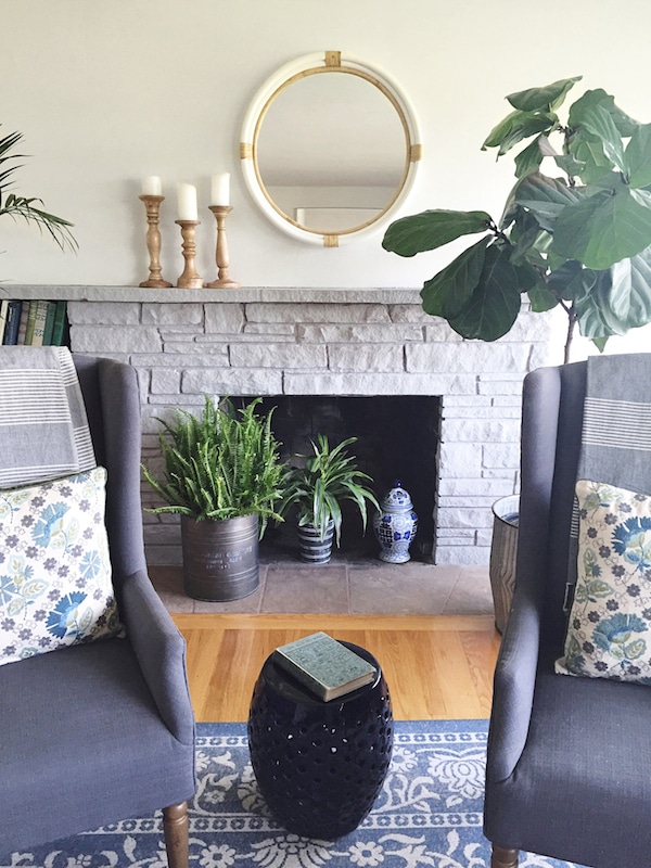 Painted stone fireplace makeover for