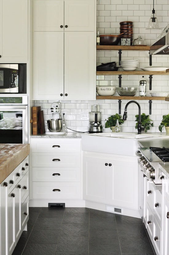 Minimalist White Kitchen Cabinets And Black Handles for Simple Design