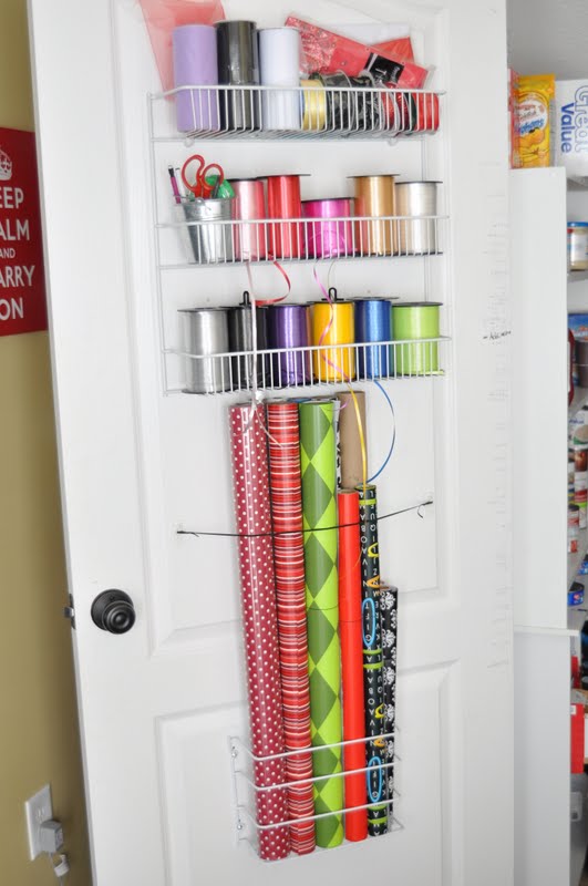 Space Saving Idea for Organizing Gift Wrap {She's Crafty}