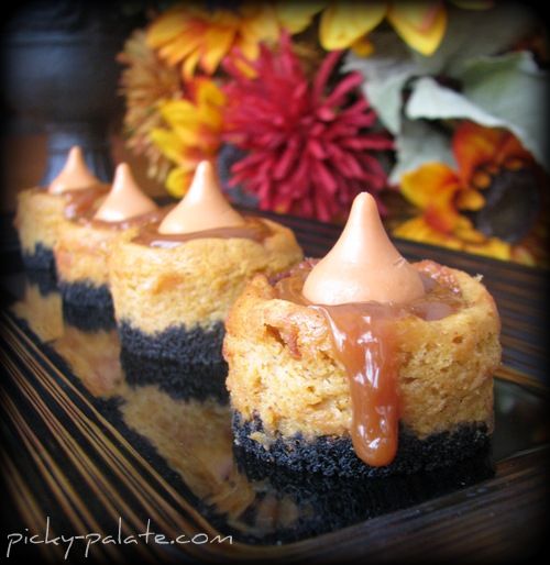 Inspired Holidays {Day 8}:: Weekend Treats: Black Bottom Mini-Caramel Pumpkin Cheesecake  Bites