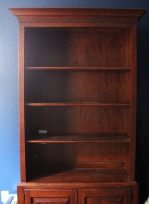 Lighten Up A Dark Bookcase -- without paint! {Home Office Makeover}