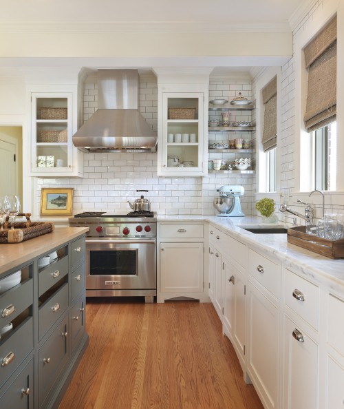 {Kitchens} Subway Tiled Walls & Two-Toned Cabinets