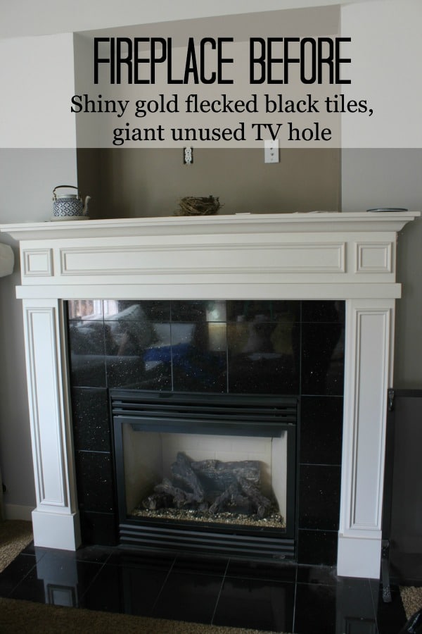 Fireplace Makeover Before After, Black Granite Tile Fireplace Surround