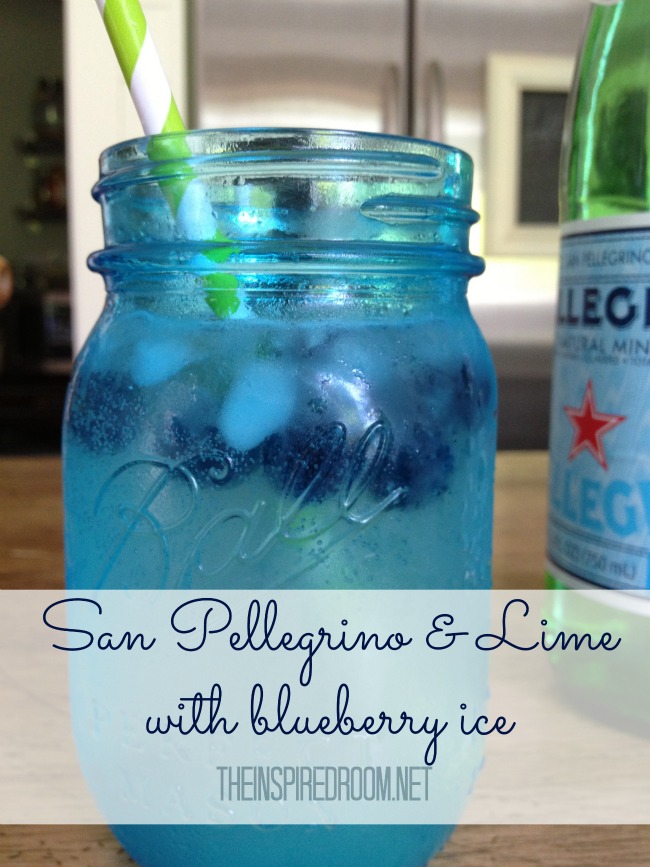 Pellegrino & Lime with Blueberry Ice {Drink in a Blue Mason Jar}