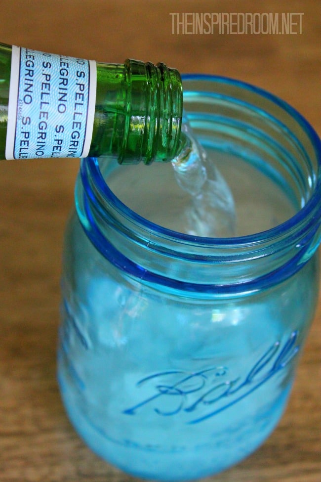 Pellegrino & Lime with Blueberry Ice {Drink in a Blue Mason Jar}