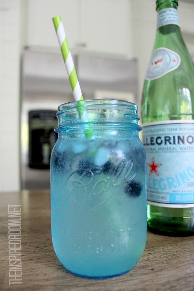 Pellegrino & Lime with Blueberry Ice {Drink in a Blue Mason Jar}