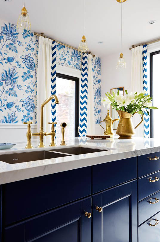 Sarah Richardson's Royal Blue, Gold, and White Kitchen