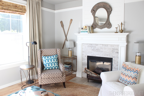 Fireplace with bookshelves store on each side