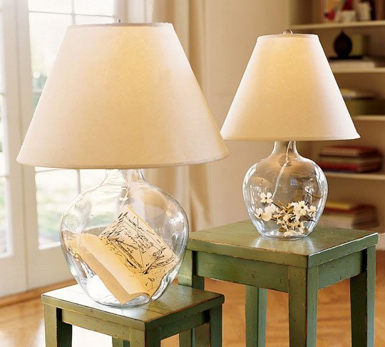 Fillable glass table store lamp