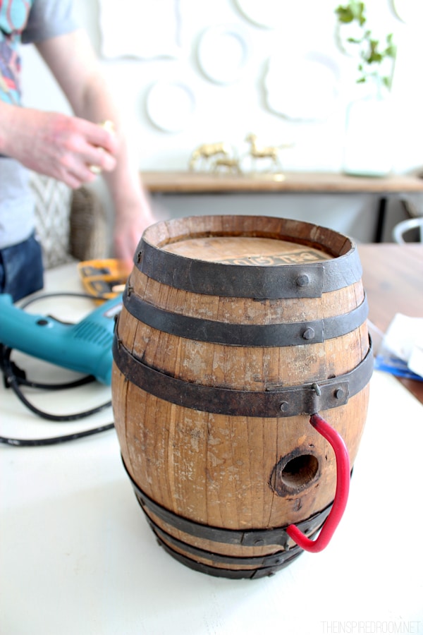 DIY Reclaimed Barrel Lamp & Wire Cage Lampshade