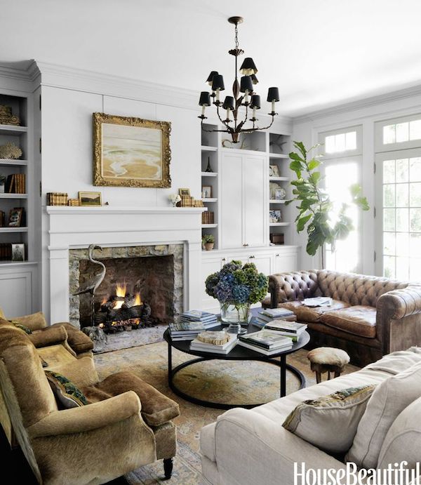 Leather Sofa in a White Living Room