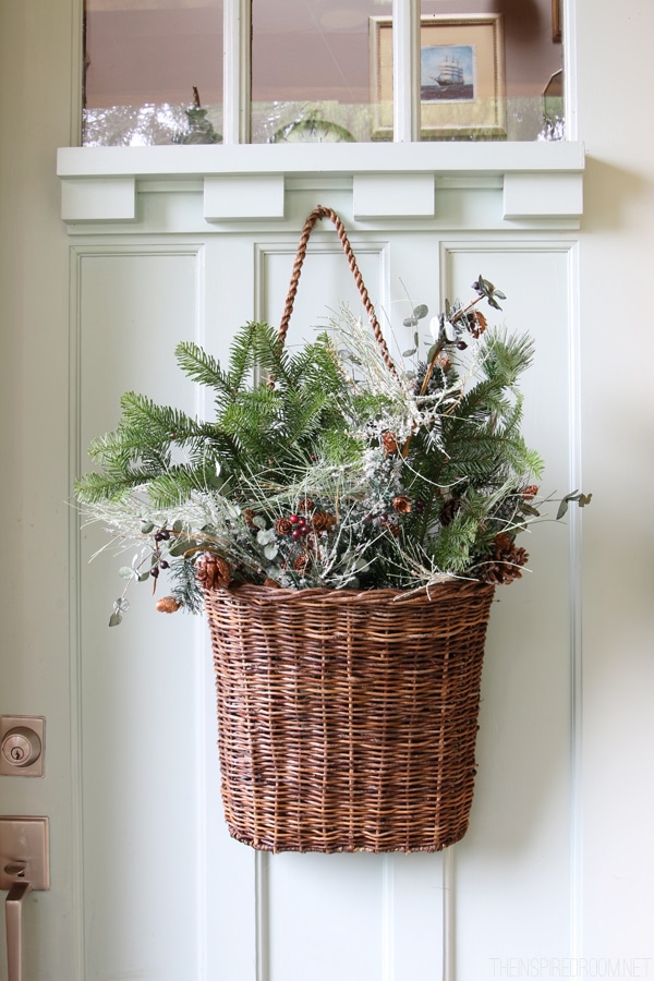 Farmhouse Front Door Christmas Basket - Domestically Speaking