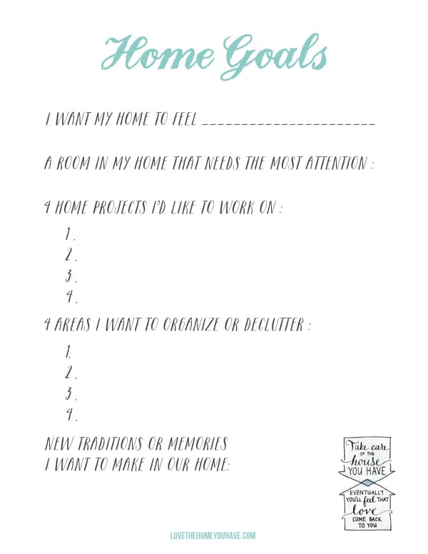 Home Goals and Home Purpose {printable worksheets}