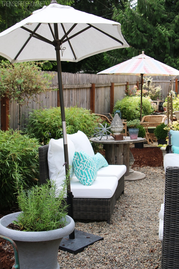 My Backyard Tour {Pea Gravel Patios, Flagstone & Secret Garden}