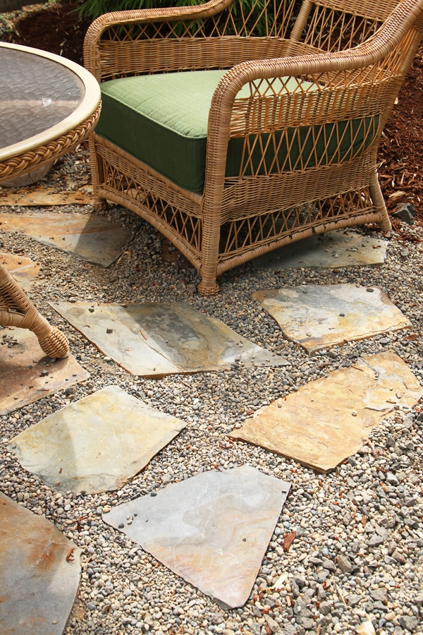 flagstone patio with pea gravel