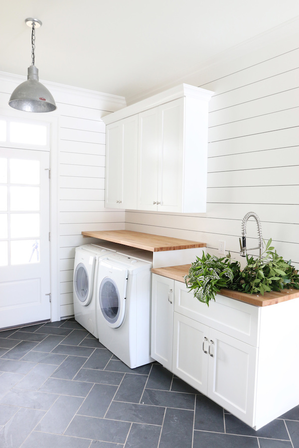 Laundry Room with Blue Walls - Transitional - Laundry Room