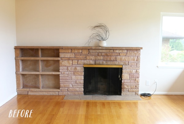 Painted Stone Fireplace Makeover