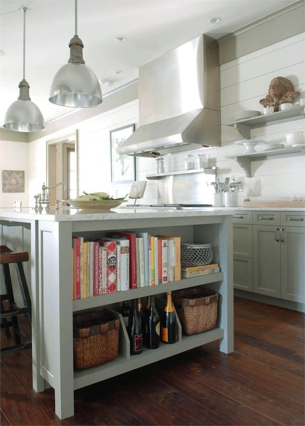 Kitchen island with open shelves and seating hot sale