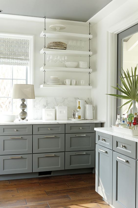 Kitchen Open Shelving Gray And White Kitchen 