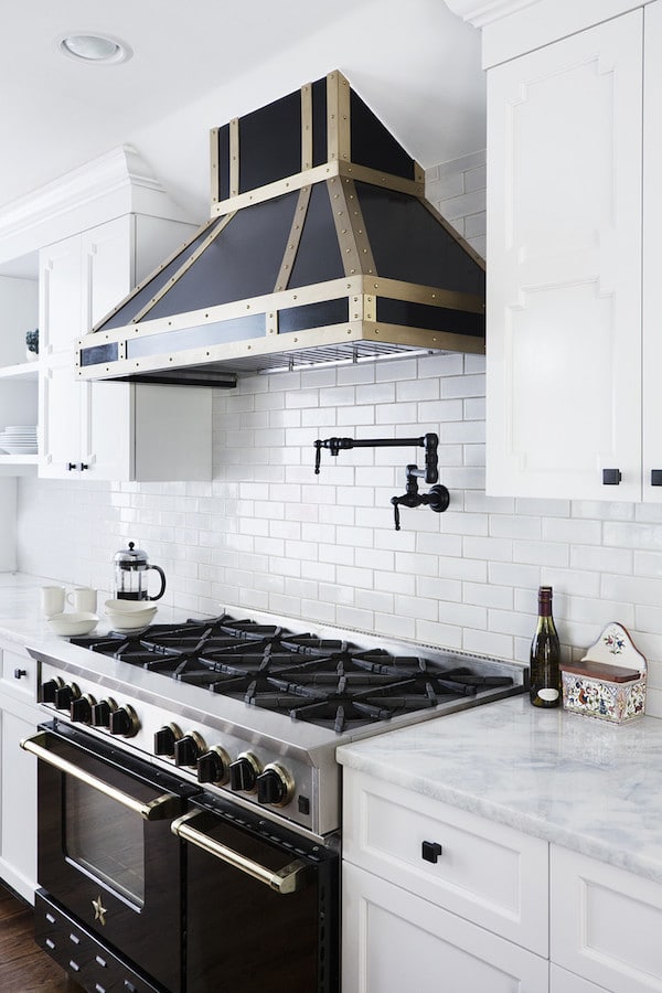 Black Kitchen Cabinet Hardware Bios Pics   White Kitchen With Black Hardware And Black And Brass Range Hood 