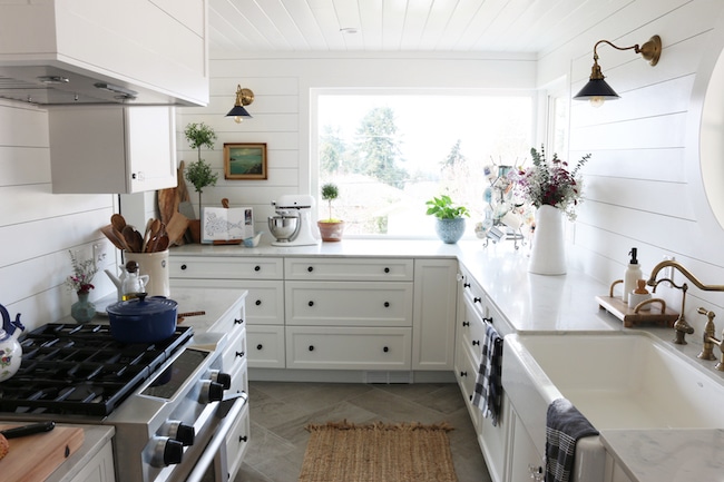 Shiplap Kitchen: Planked Walls Behind Sink & Stove