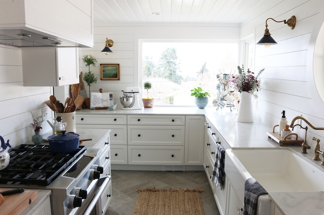 Shiplap Kitchen Planked Walls Behind Sink Stove The Inspired Room