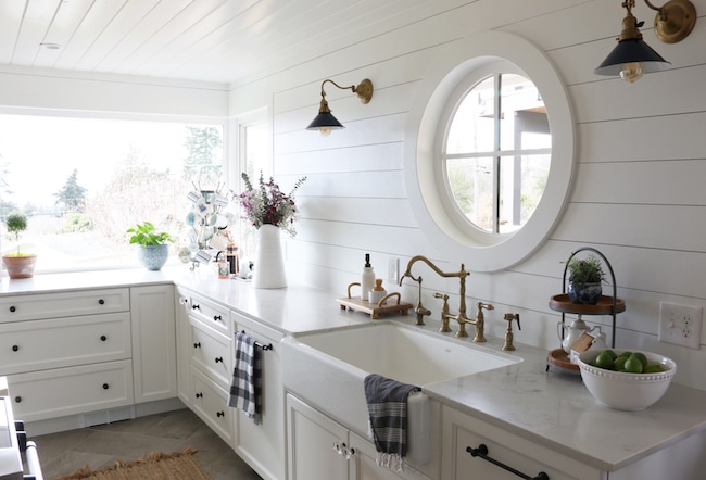 Shiplap Kitchen: Planked Walls Behind Sink & Stove