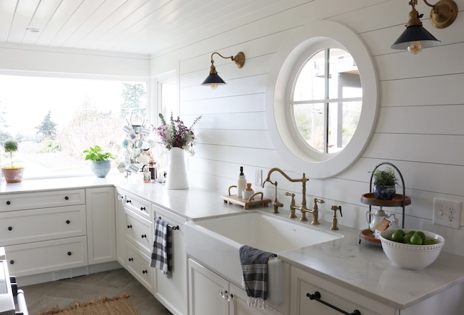 White Shiplap behind Sink and Stove - The Quick Journey