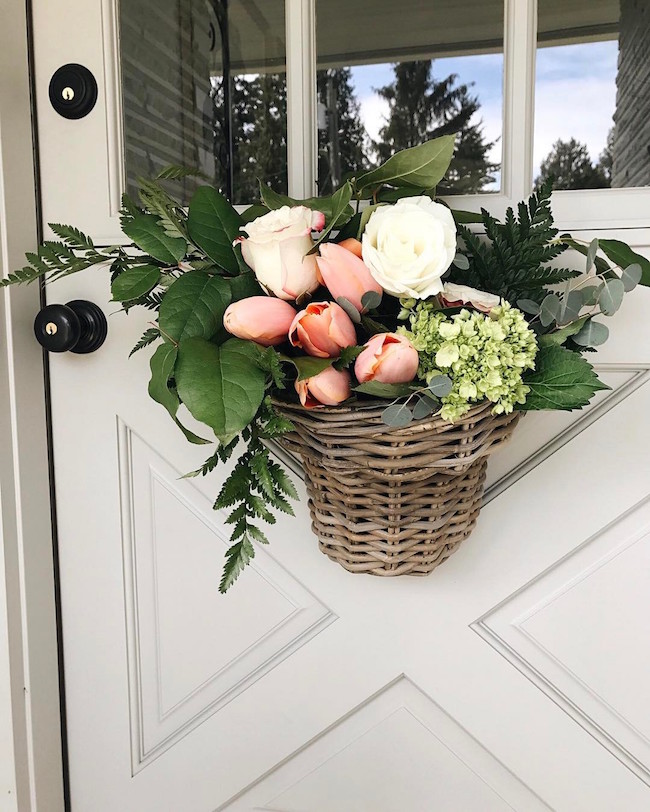 Fresh Cut Spring Flowers in a Door Basket - The Inspired Room