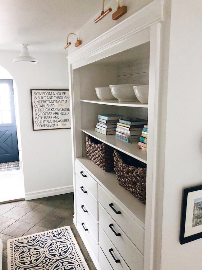 Hall Cabinet - Battery Library Lights and Removable Wallpaper