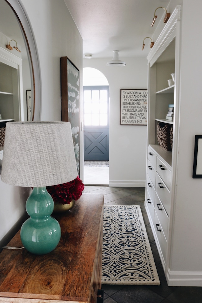 Hall Cabinet - Battery Library Lights and Removable Wallpaper