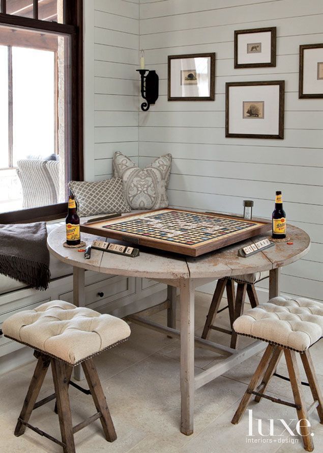 Game table and outlet chairs for family room