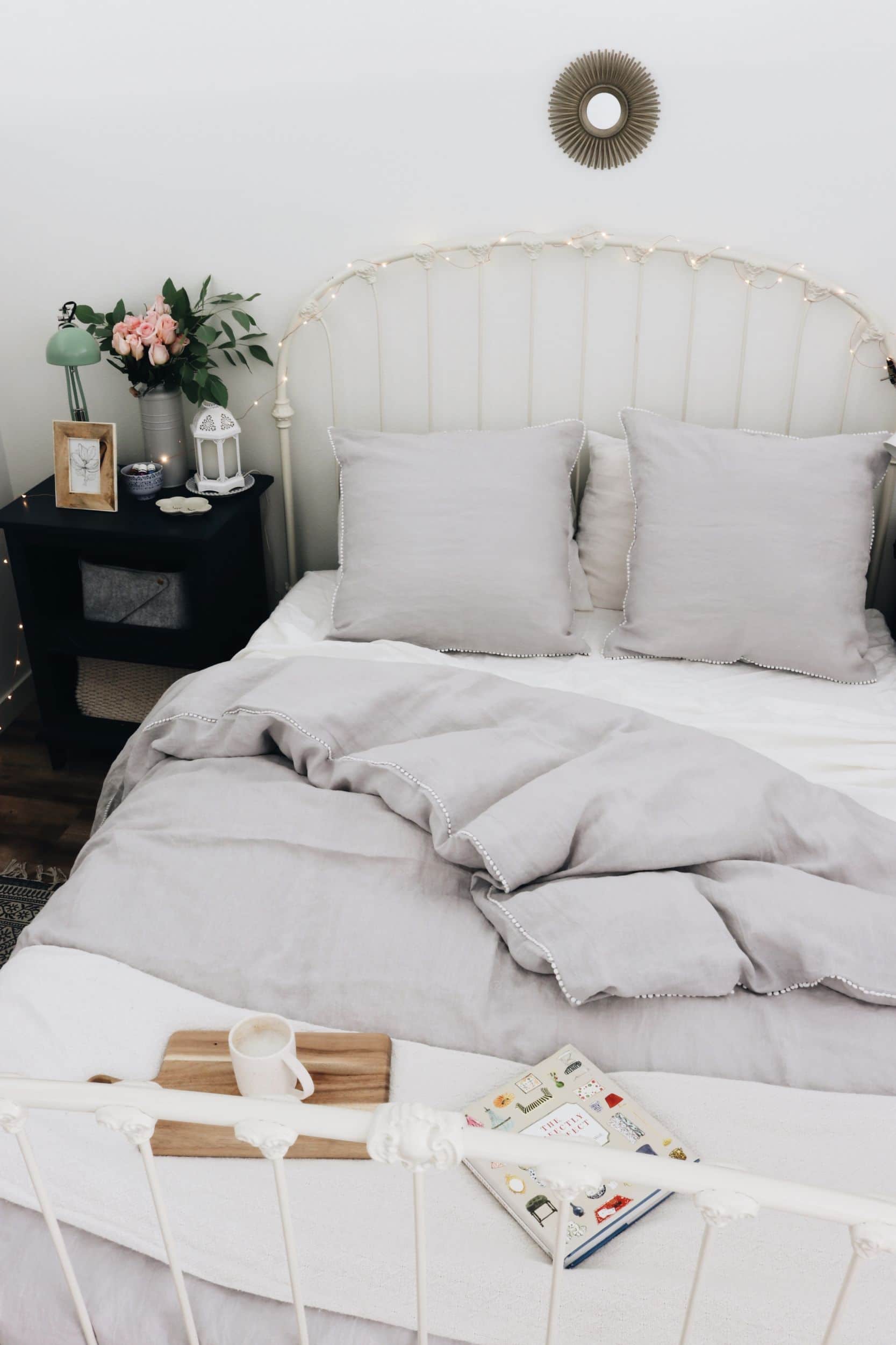 Courtney's Studio Apartment Bedroom Tour + Linen Bedding - The Inspired Room