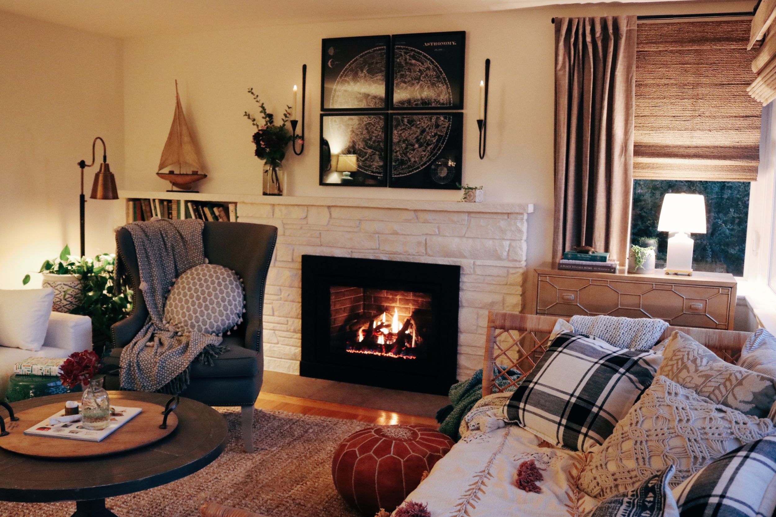 cozy living room fireplace