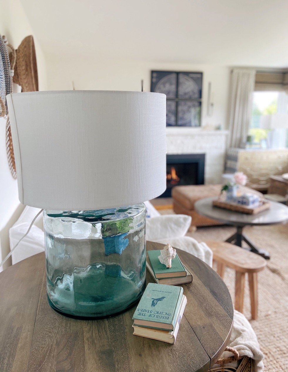 New Glass Lamp + Coastal Cottage Living Room